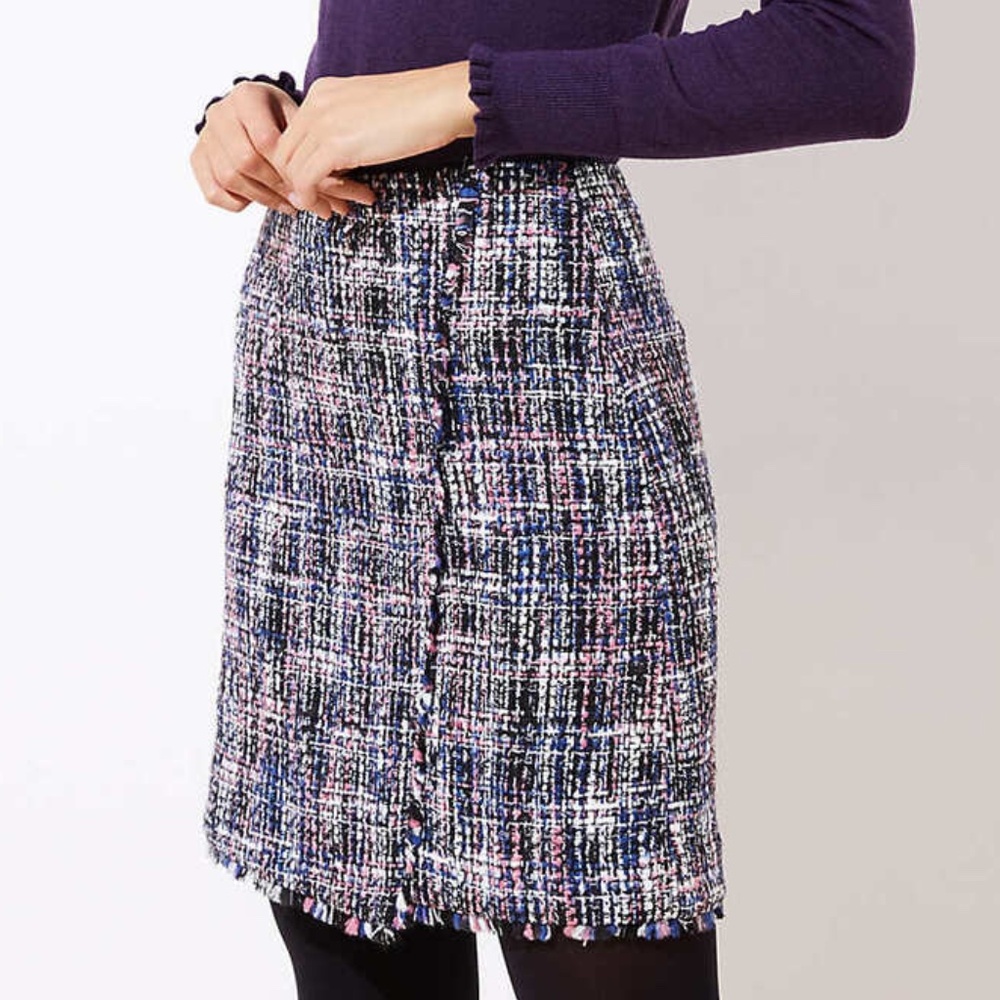 LOFT Tweed Wrap Skirt Black Marled 14